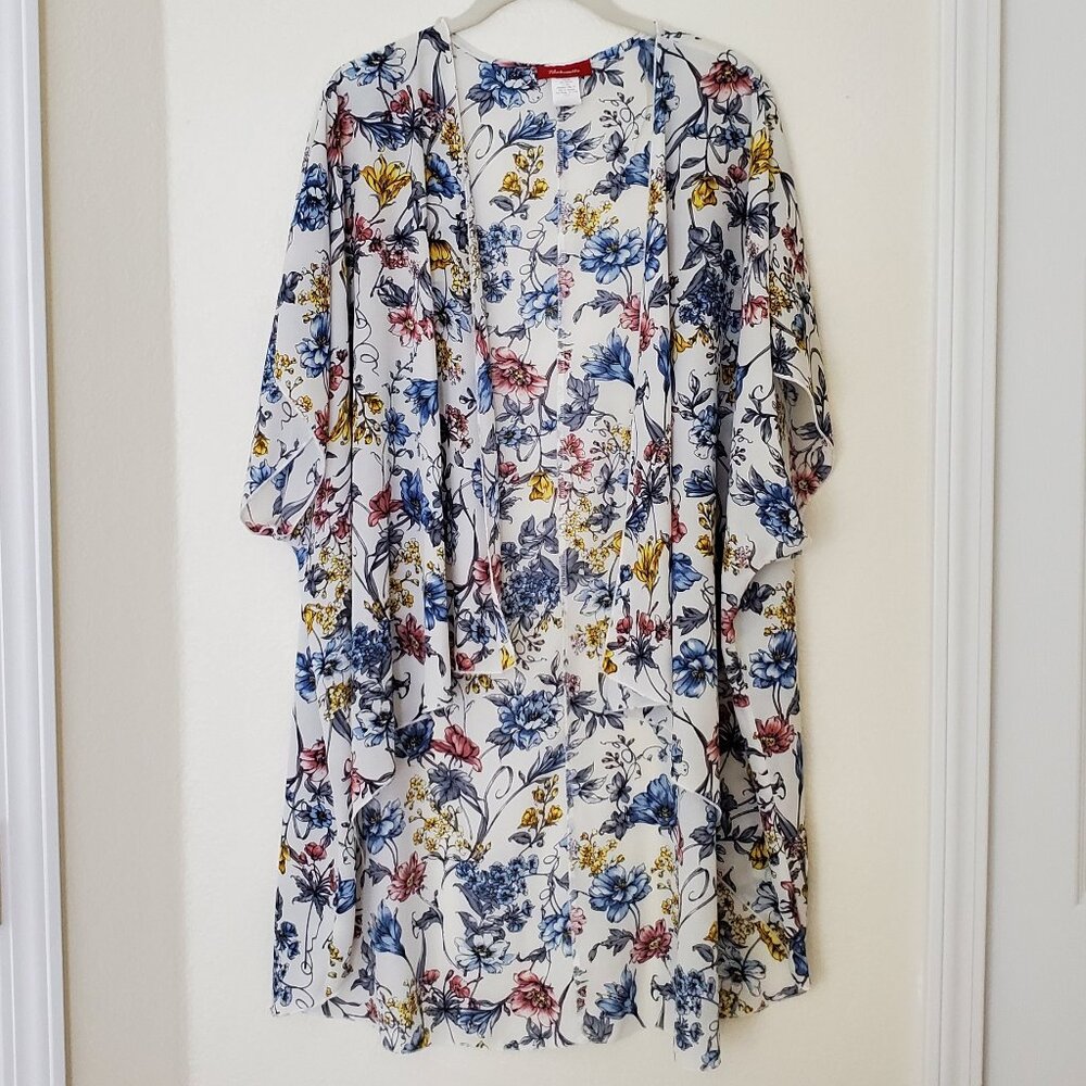 Panhandle Kimono Style Robe Women M Tan Floral Open Front Cover Up Boho Cowgirl